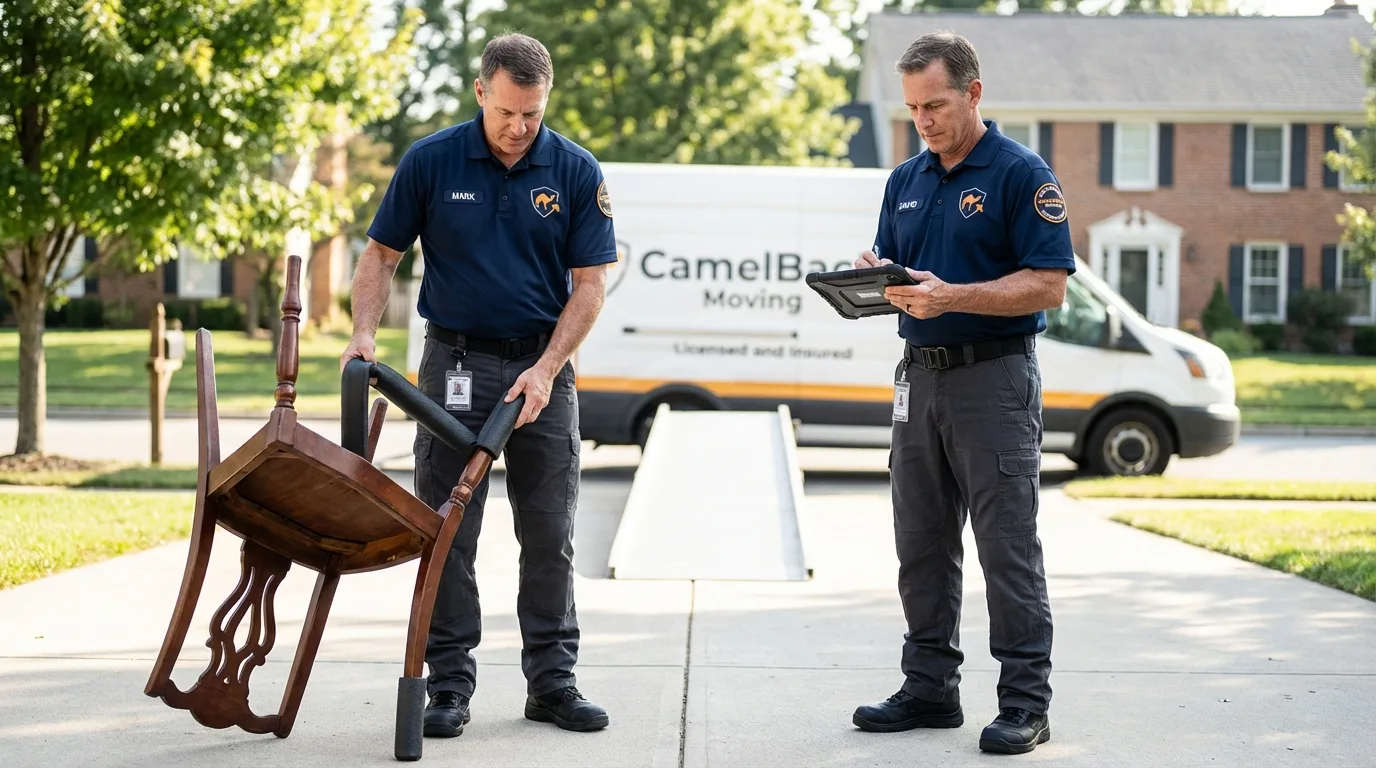 Movers inspecting furniture for damage prevention before loading in Cadiz, KY