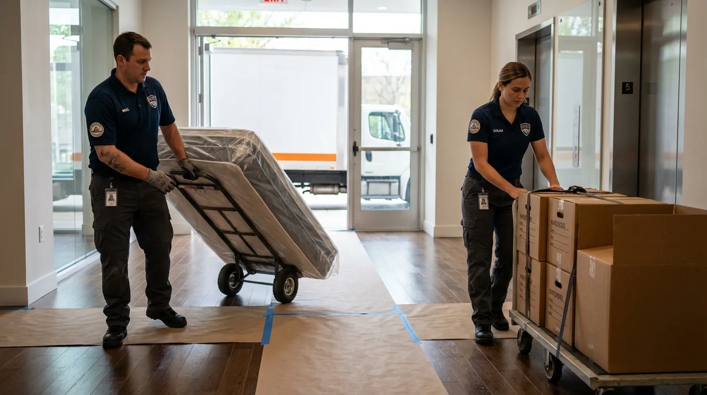 Professional apartment movers loading elevator in Cadiz, KY